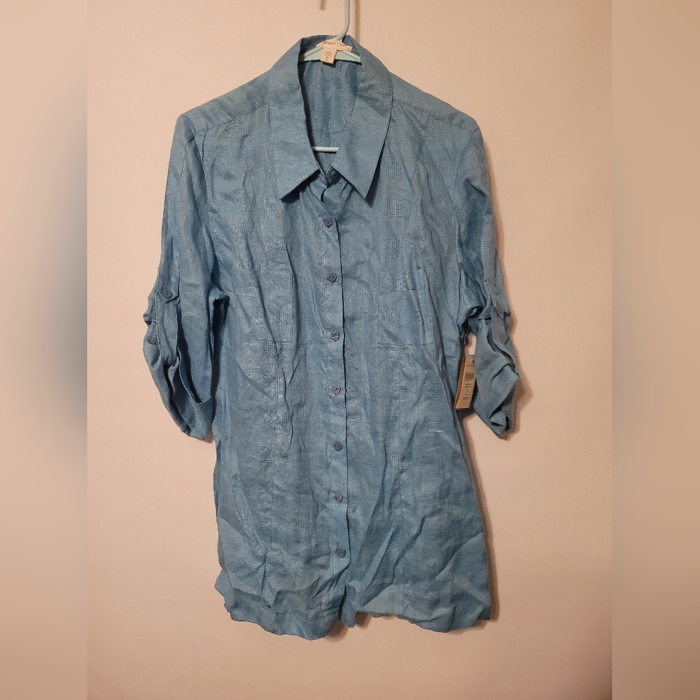 100% linen Coldwater Creek XL textured roll sleeve shirt
